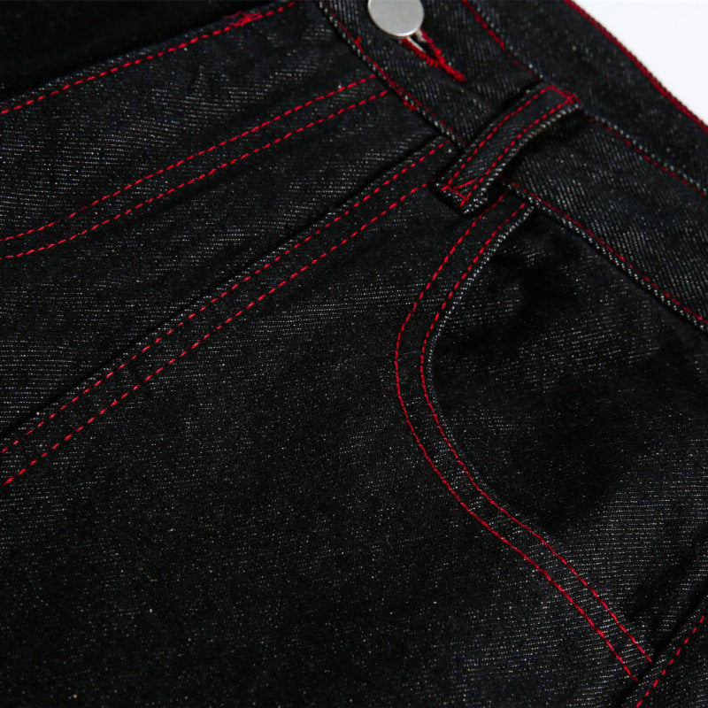 Damen Weite High‑Waist Denim‑Hose im Utility‑Look mit Kontrastnähten Echo Archiv