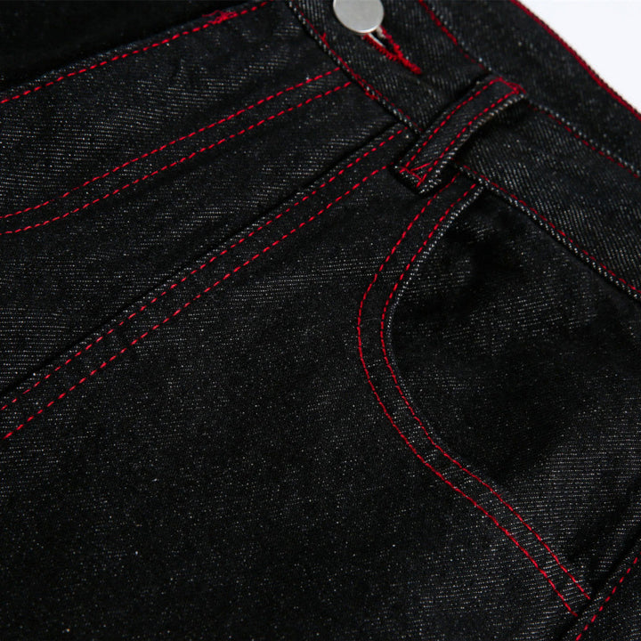 Damen Weite High‑Waist Denim‑Hose im Utility‑Look mit Kontrastnähten Echo Archiv