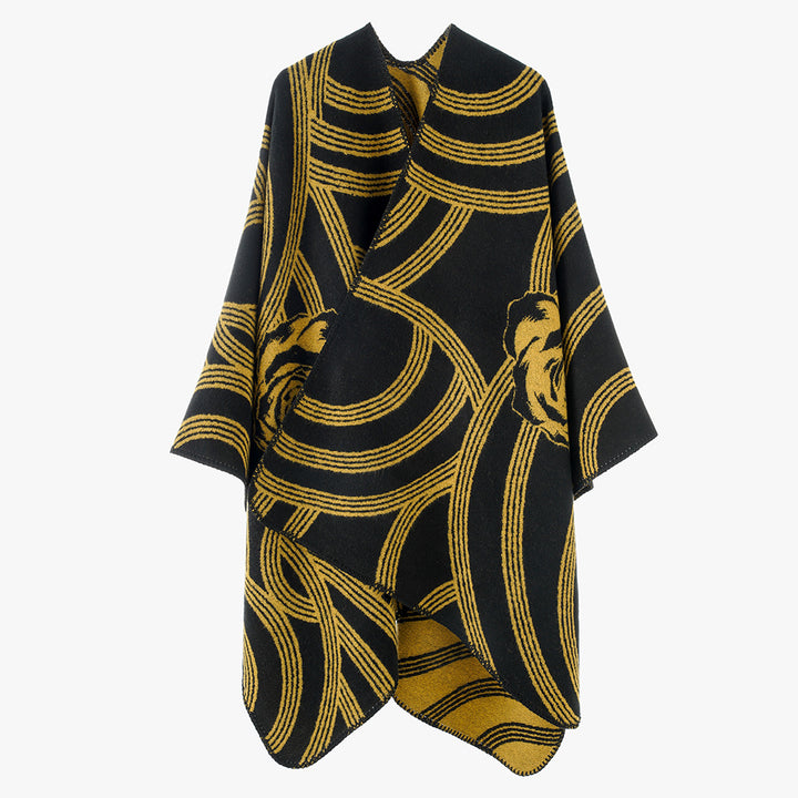 Damen Jacquard‑Capeponcho mit Rosendessin und Oversize‑Fall Echo Archiv