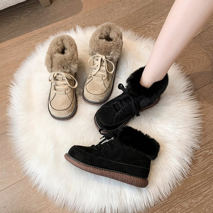 Damen  gefütterte Schnür-Boots mit Kunstfellkragen und rutschfester Plateau-Sohle Echo Archiv
