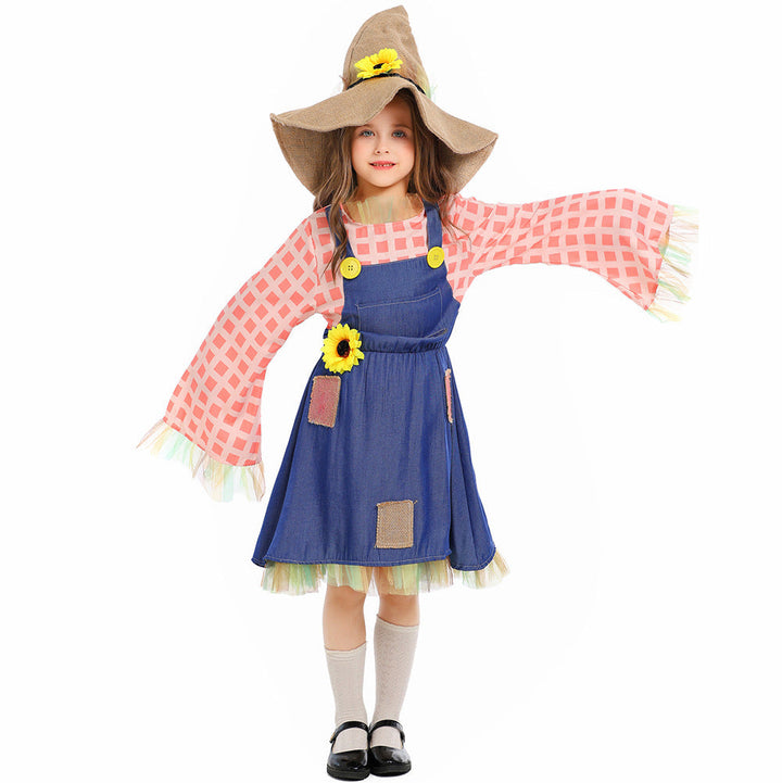 Mädchen Schürzenkleid mit Sonnenblumen-Akzenten und Hut Echo Archiv