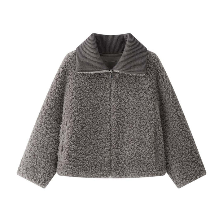 Damen Teddyjacke mit hohem Rippenkragen und halbhohem Reißverschluss Echoarchiv