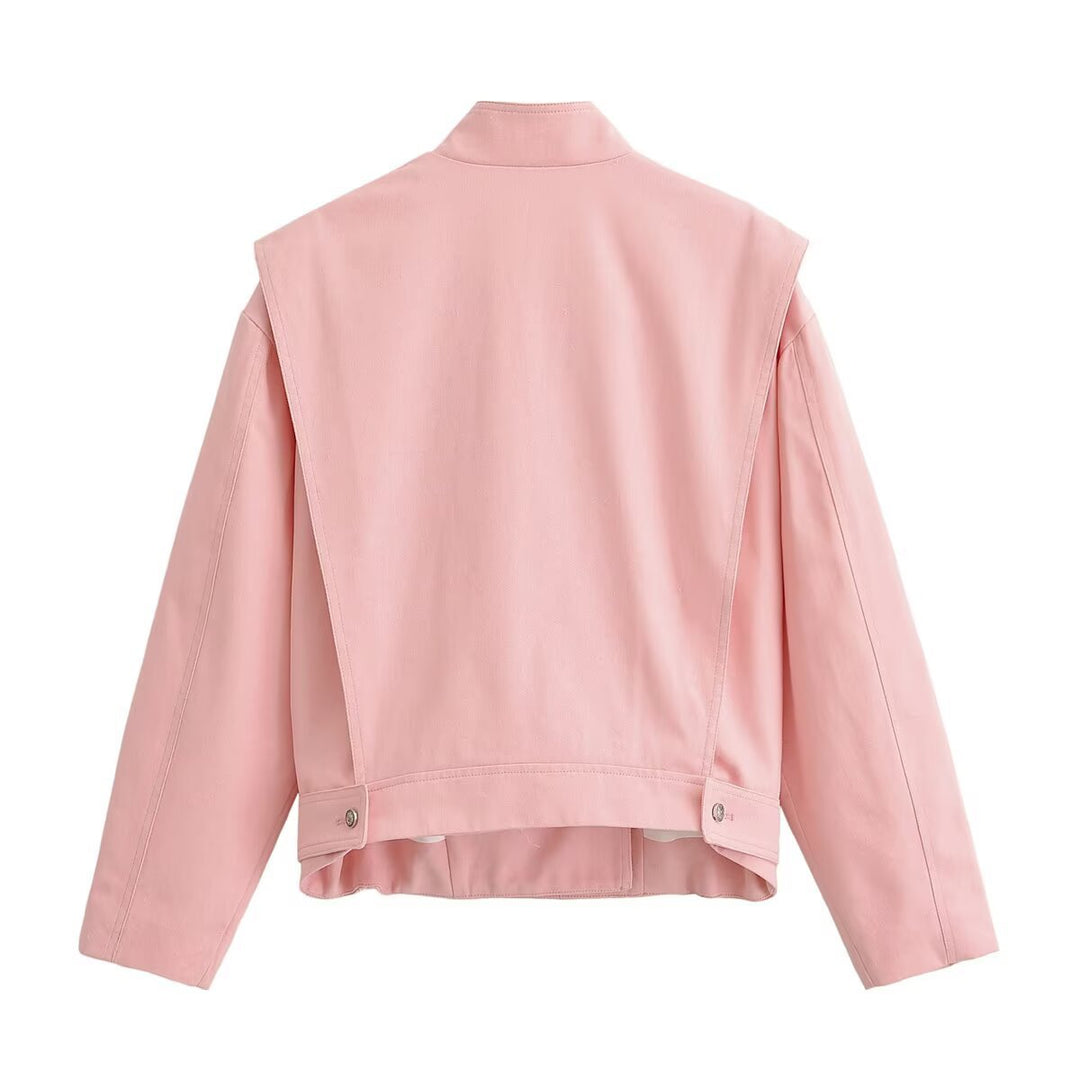 Damen asymmetrische Oversize-Jacke mit hohem Stehkragen und dekorativer Knopfleiste Echo Archiv