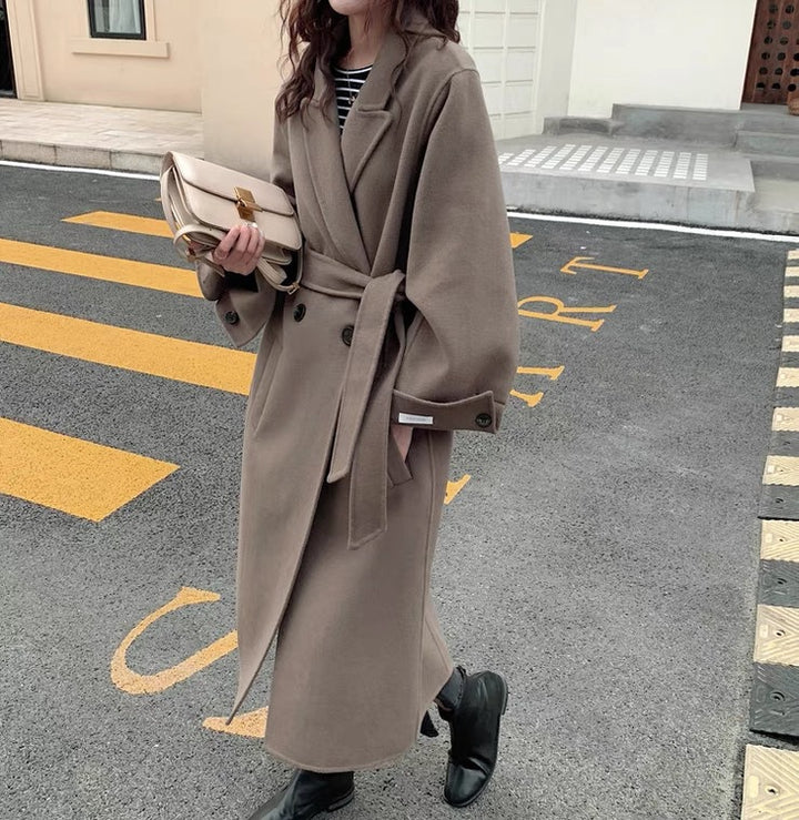 Damen Langer Wollmantel mit Bindegürtel, Oversize‑Silhouette und Ballonärmeln – Montévia
