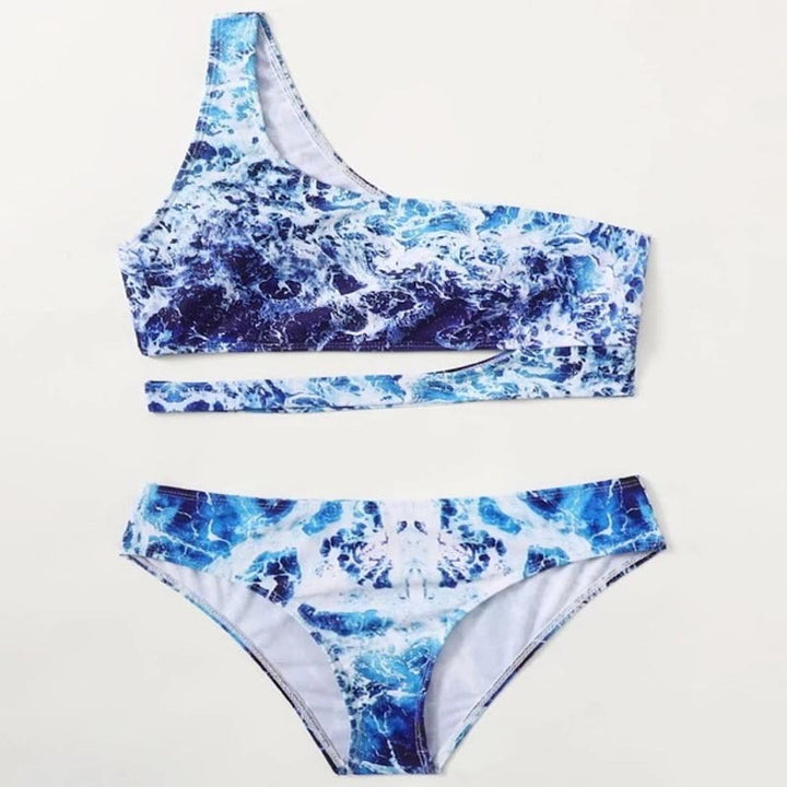 Damen Sport-Bikini mit asymmetrischem Schnitt und modischem Wasser-Motiv Echo Archiv