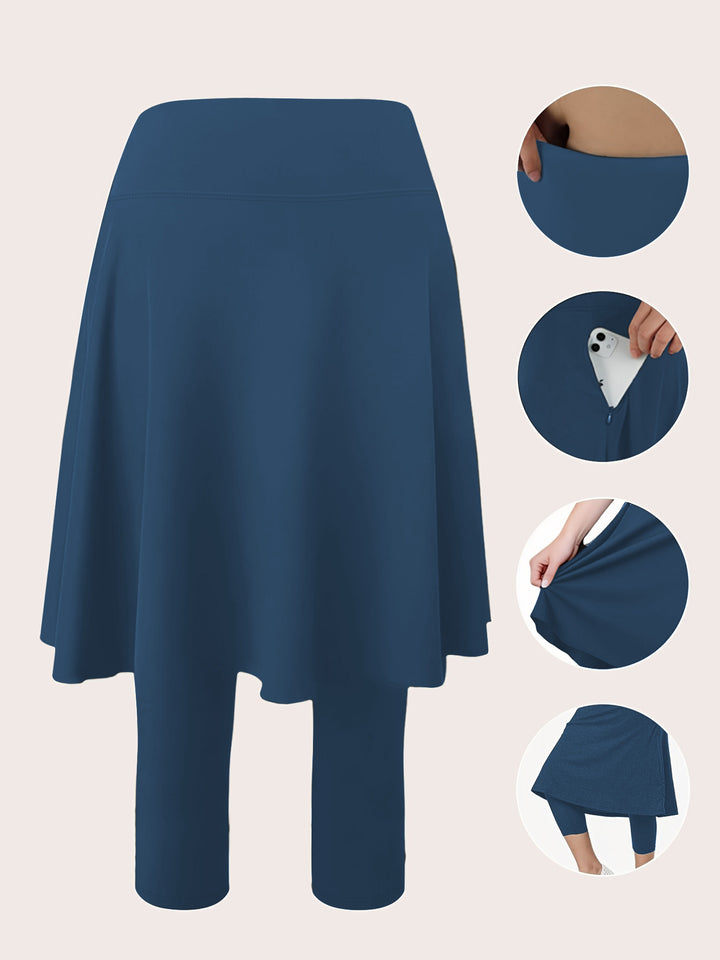 Damen Leggings mit integriertem Rock hoher Taillenbund und Seitentasche echoarchiv-