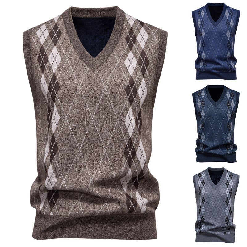 Herren nan elegante Rautenmuster-Strickweste mit V-Ausschnitt und leichtem Baumwollmix Echo Archiv