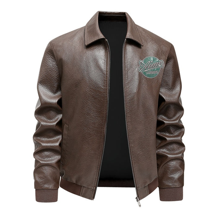 Herren Lässige Lederjacke mit Stickdetails Echo Archiv