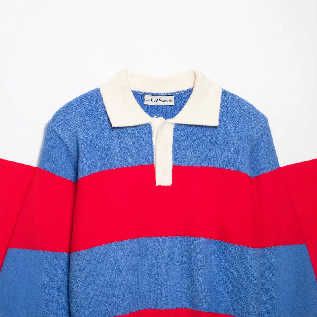 Damen Gestreifter Rugby-Pullover mit Polokragen und kurzem Schnitt Echoarchiv