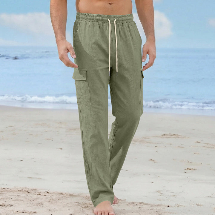 Herren Cargo-Strandhose aus Leinenmix mit elastischem Bund und Kordelzug – Bravaro
