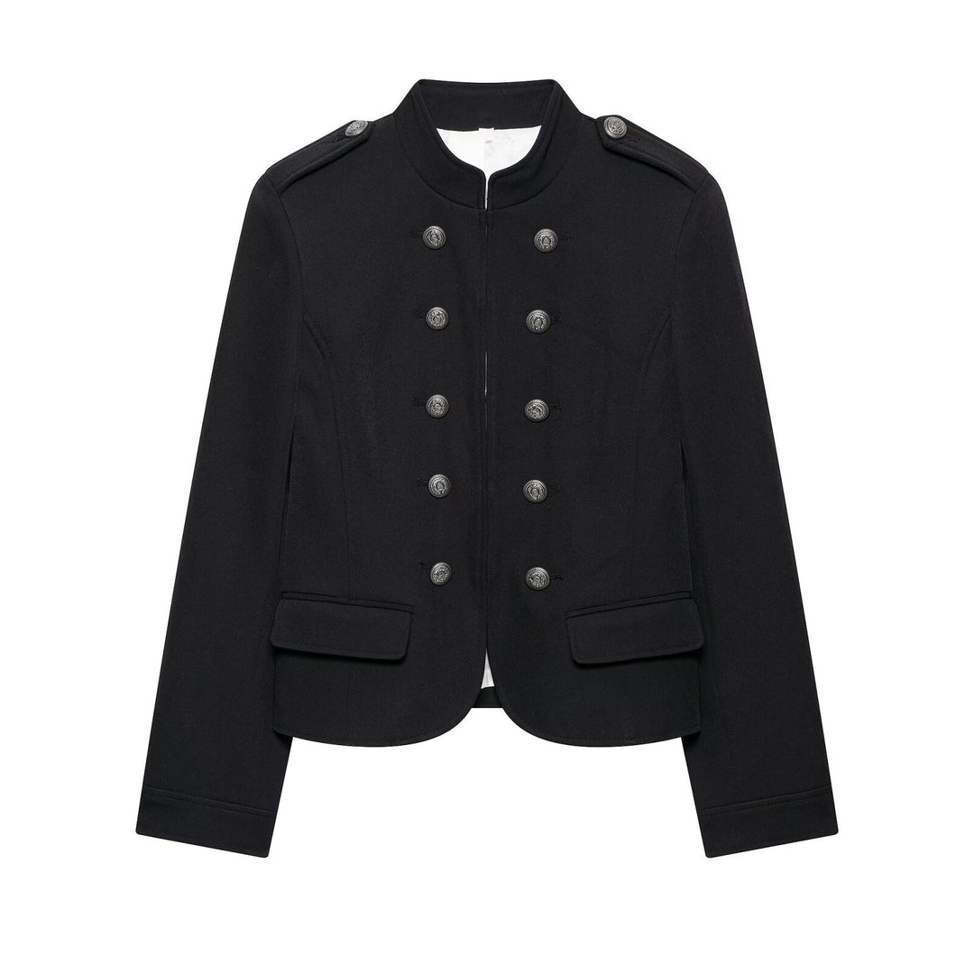 Damen Taillierte Military-Shortjacke mit Stehkragen und Doppelreihe Echo Archiv
