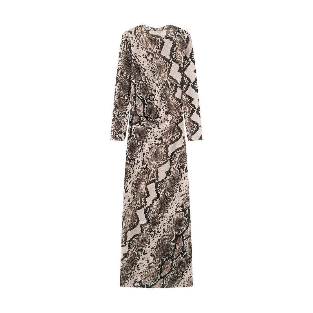 Damen Langes Bodycon-Maxikleid mit Rundhals und Schlangenprint Echo Archiv