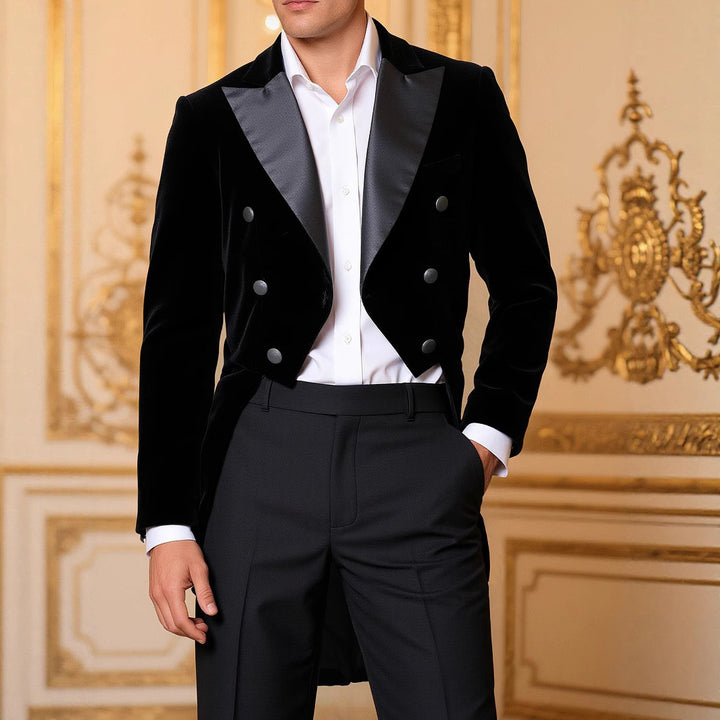 Herren eleganter Samtblazer mit modernem Schnitt und glänzenden Details Echoarchiv