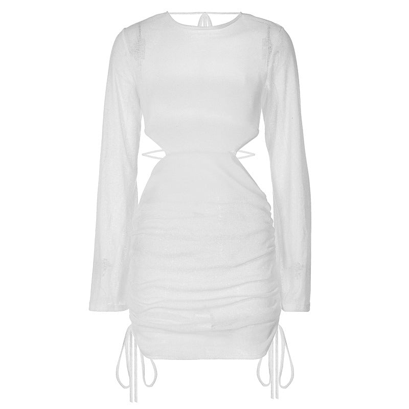 Damen kurzes Kleid mit durchscheinenden Einsätzen und seitlicher Raffung Echo Archiv