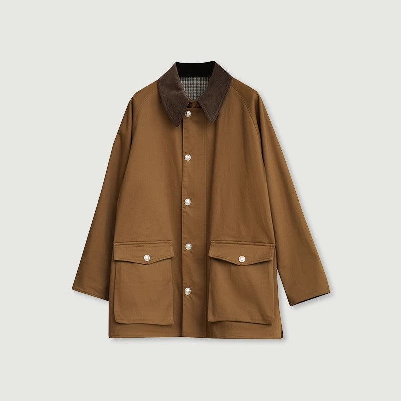 Herren kurzer Fieldcoat mit Cordkragen, Druckknopfleiste und aufgesetzten Taschen Echo Archiv