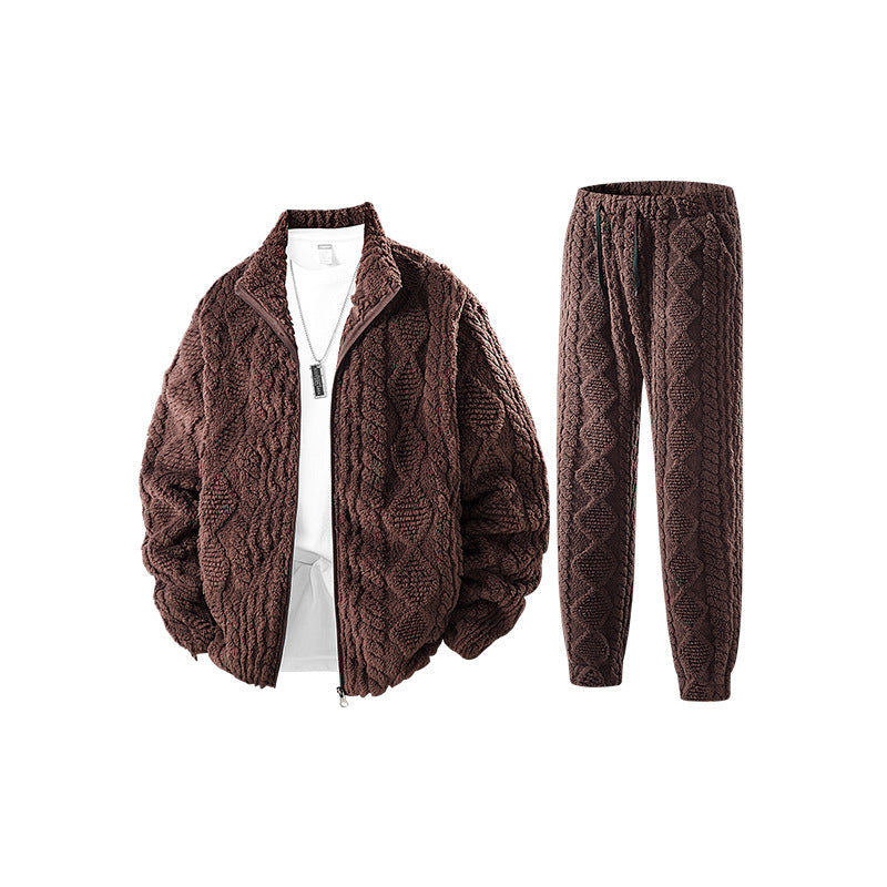 Herren Fleece-Set mit strukturierter Strickoptik, Reißverschlussjacke und Joggerhose Echo Archiv