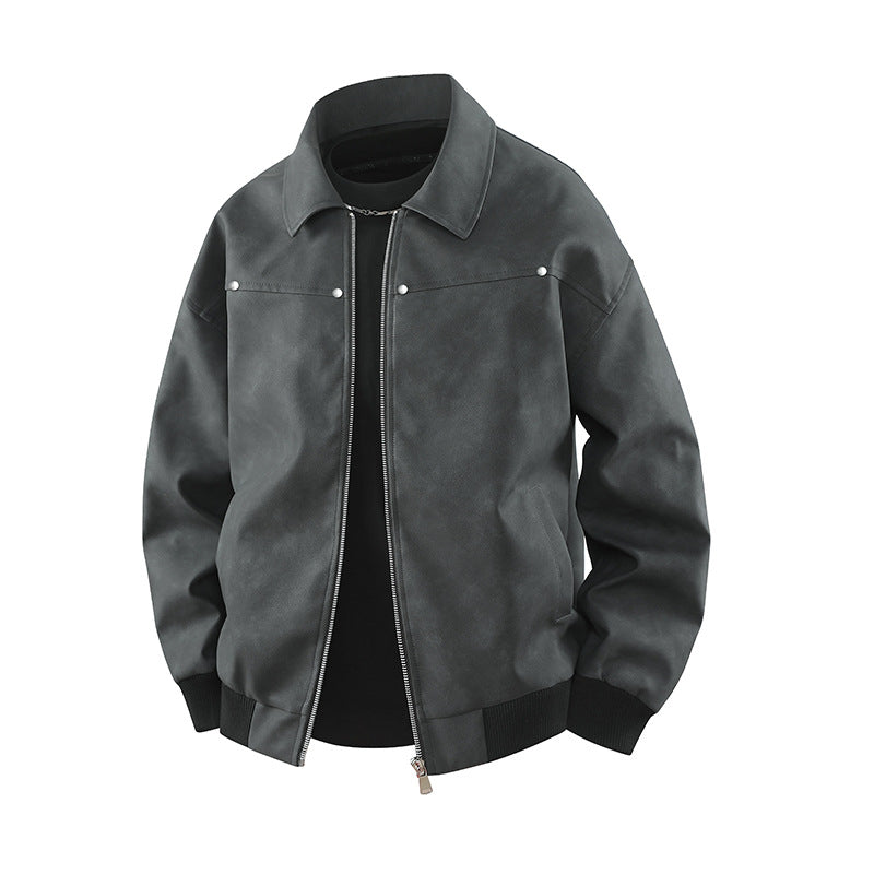 Herren Vintage-inspirierte Veloursleder-Optik Bomberjacke mit Hemdkragen & Rippbund Echoarchiv