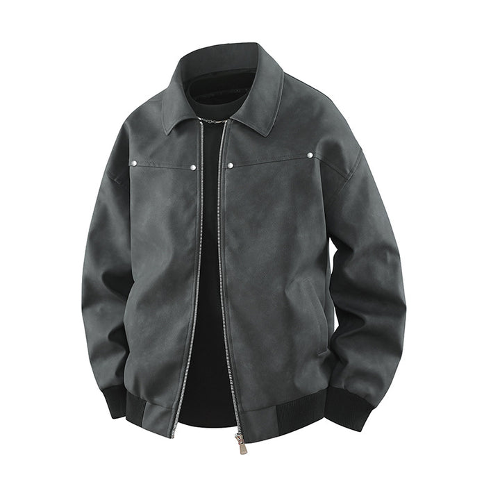 Herren Vintage-inspirierte Veloursleder-Optik Bomberjacke mit Hemdkragen & Rippbund Echoarchiv