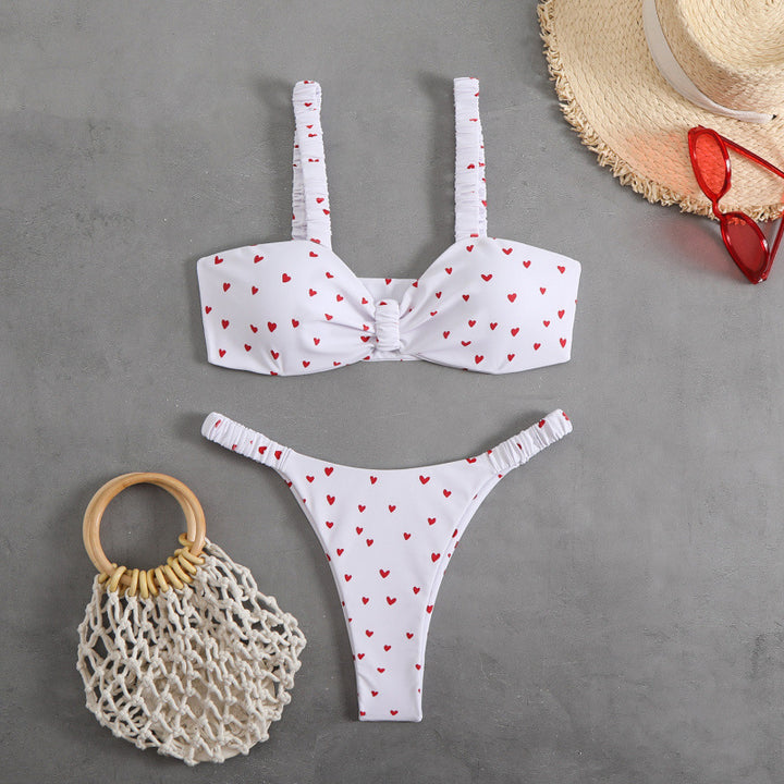 Damen Triangel-Bikini mit tropischem Druck und zarten Rüschen Echo Archiv