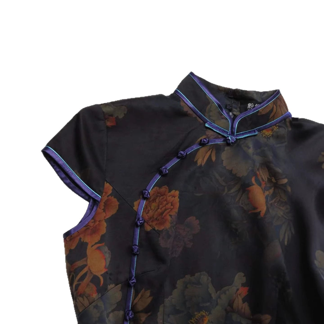 Damen Chinesische Seidenbluse mit floralem Muster Echo Archiv