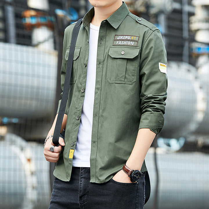 Herren Overshirt im Military-Utility-Stil mit Schulterpatten, Brustklappen und leichtem Baumwollmix Echoarchiv