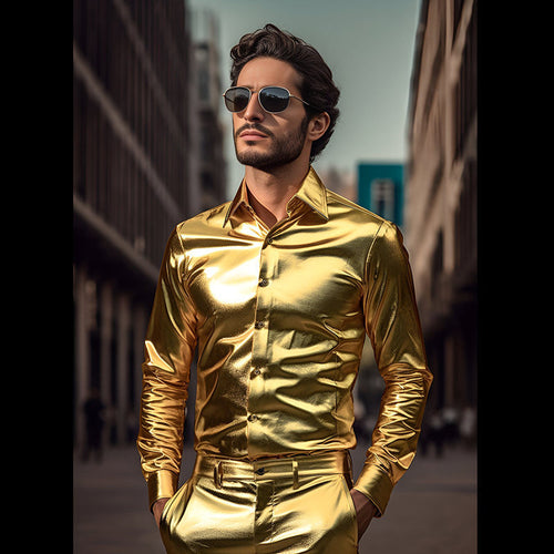 Herren glänzendes Langarmhemd mit stylischem Schnitt Echoarchiv