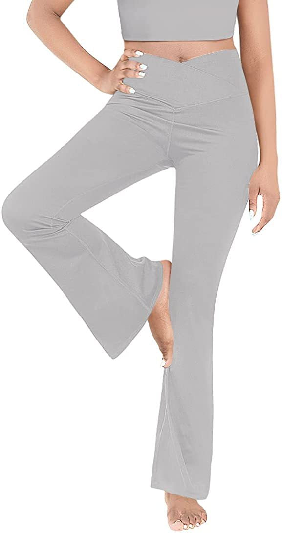 Damen nan taillenhohe Yogahose mit überkreuztem Bund und ausgestelltem Saum mit Schlitz Echo Archiv