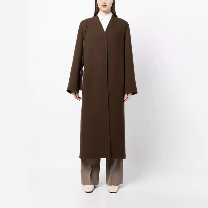 Damen Maxilanger minimalistischer Mantel mit verdeckter Front und kastiger Schulter Echoarchiv