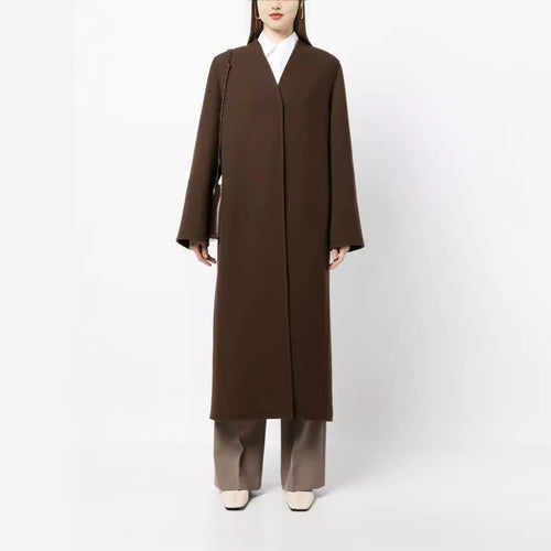 Damen Maxilanger minimalistischer Mantel mit verdeckter Front und kastiger Schulter Echoarchiv