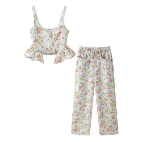 Damen Blumenmuster Crop-Top und Hose Set Echo Archiv