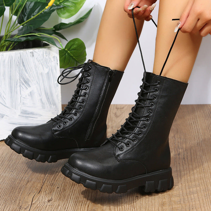 Damen Schnürboots mit robustem PlatEchoarchivu und seitlichem Reißverschluss Echoarchiv