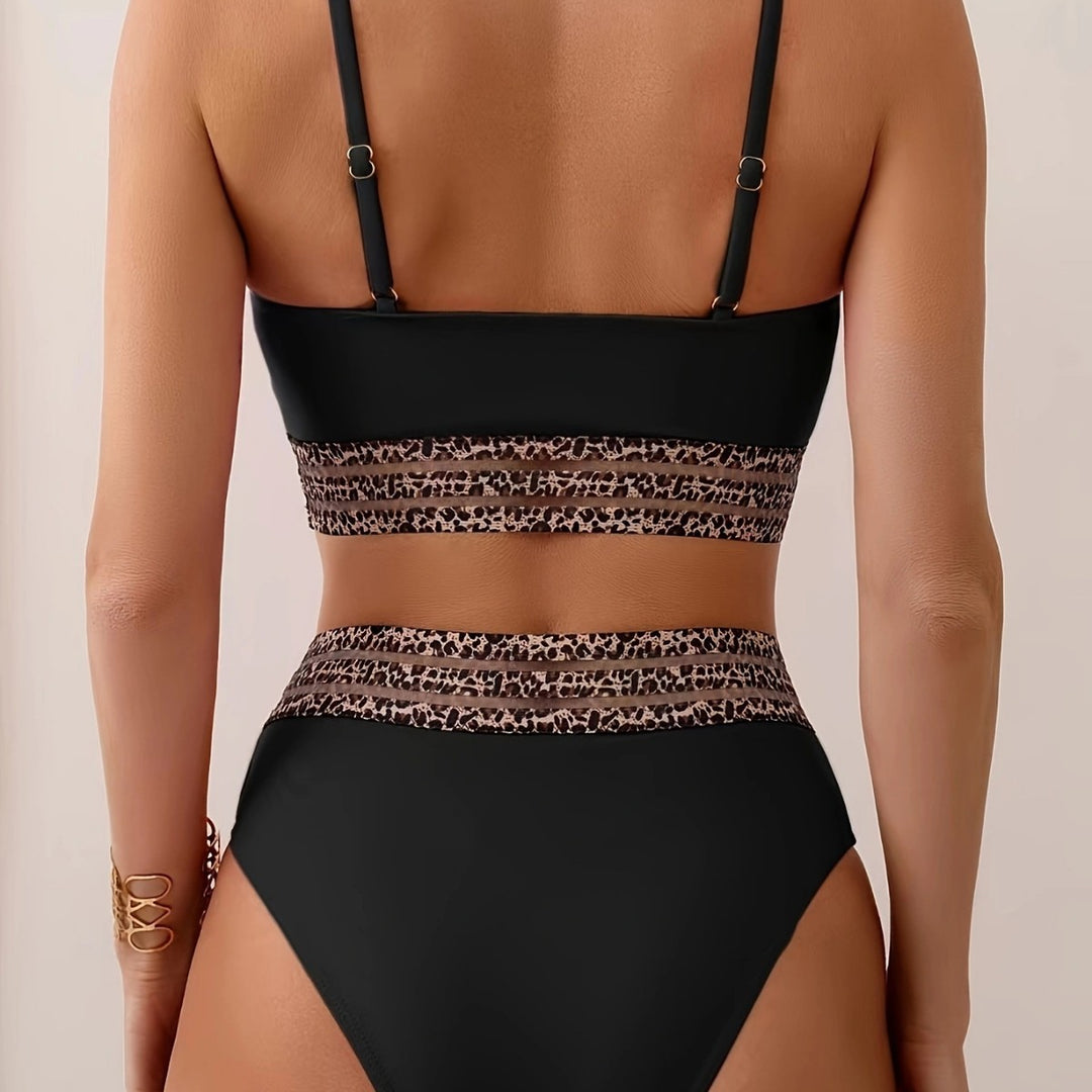 Damen Bikini-Top mit hoch geschnittenem Unterteil und Leopardendruck Echo Archiv