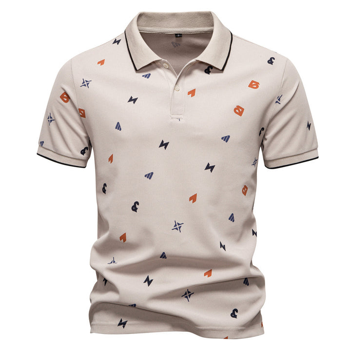 Herren nan legeres kurzärmeliges Piqué-Poloshirt mit geometrischem Allover-Print, Kentkragen und kontrastbesatz Echo Archiv