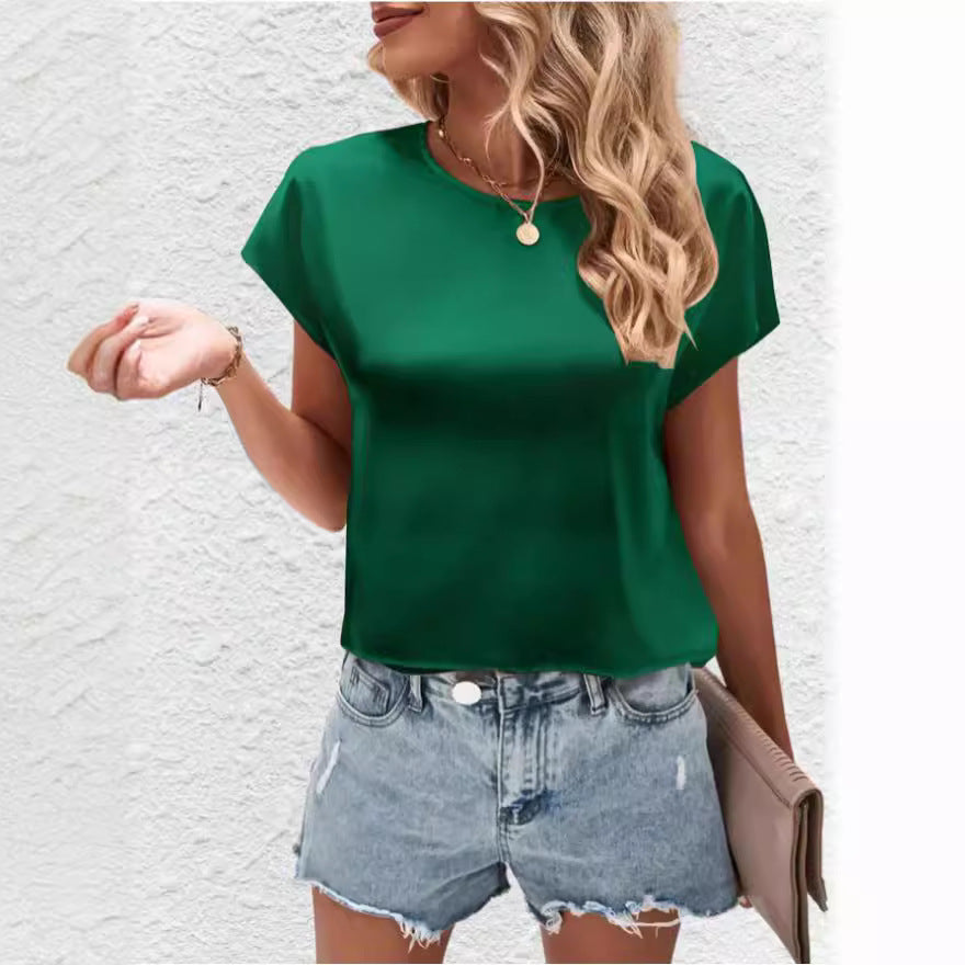 Damen Elegantes Satinoberteil mit lässigem Schnitt und kurzen Ärmeln Echo Archiv