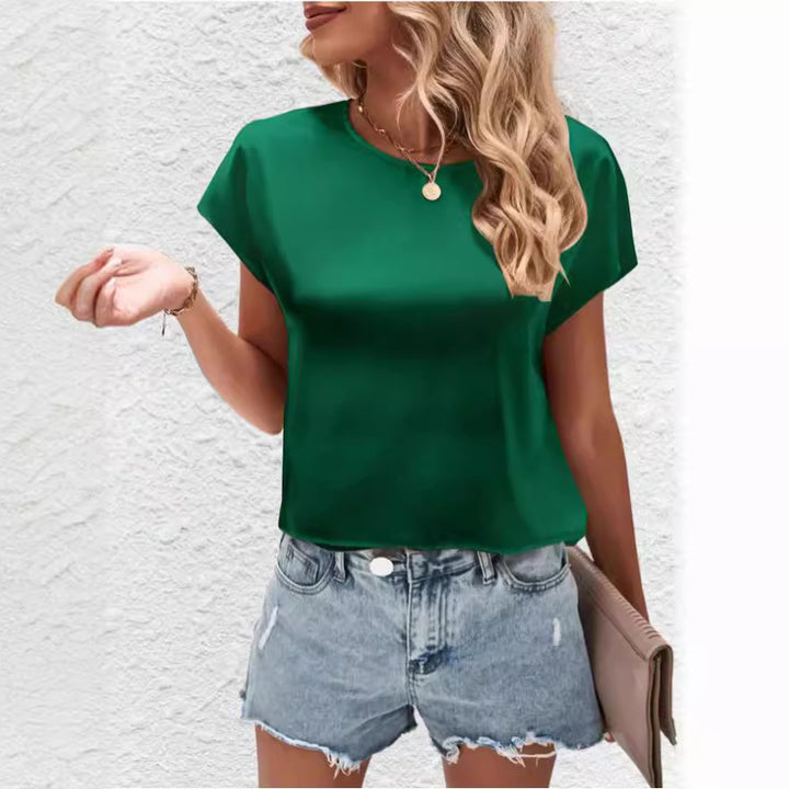 Damen Elegantes Satinoberteil mit lässigem Schnitt und kurzen Ärmeln Echo Archiv