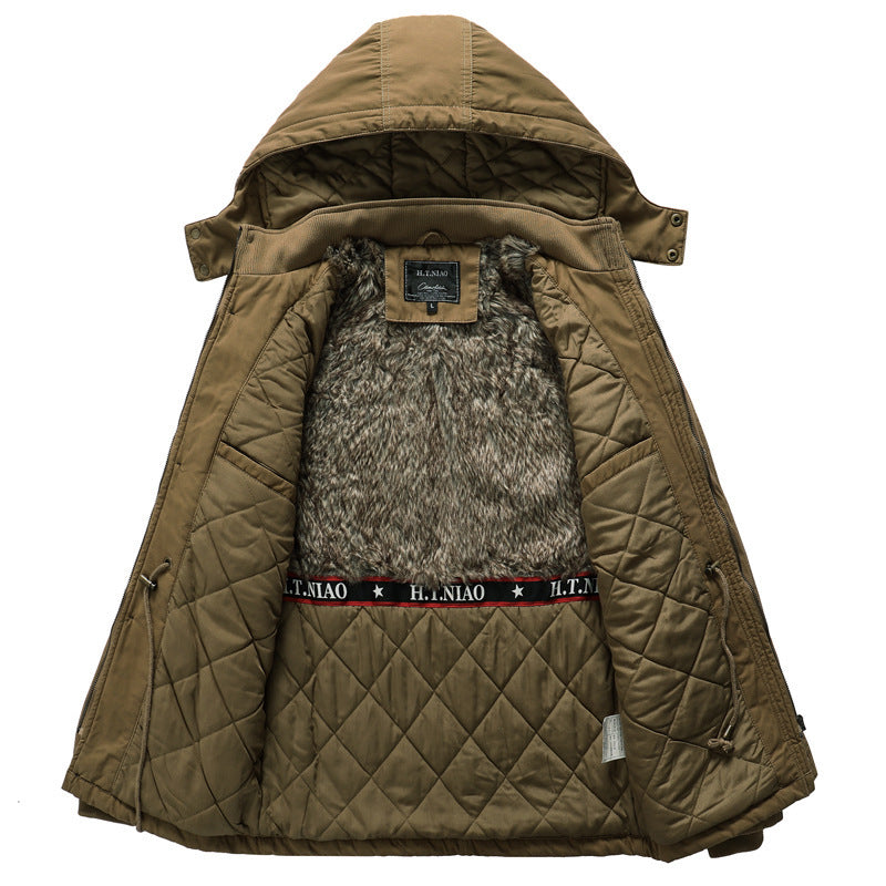 Herren Canvas-Parka mit gesteppter Thermofütterung, Kunstfell-Innenfutter und Kapuze Echoarchiv