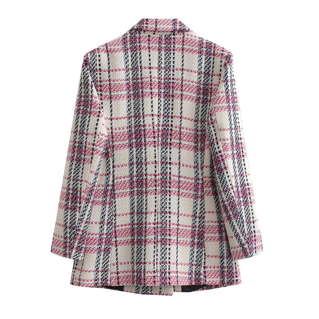 Damen Bouclé-Tweed Longblazer mit Doppelreihigem Verschluss und Pattentaschen – Célinea