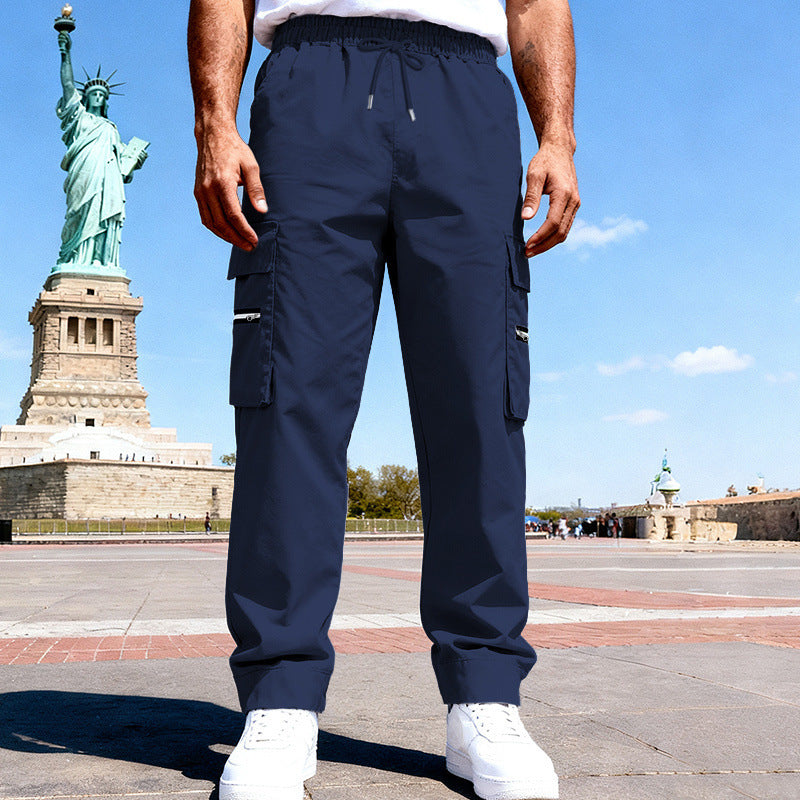 Herren Cargo-Freizeithose mit elastischem Bund, Tunnelzug & Zip-Taschen – Bravaro