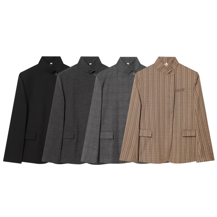 Damen Taillierter karierter Blazer mit Stehkragen und verdeckter Knopfleiste Echo Archiv