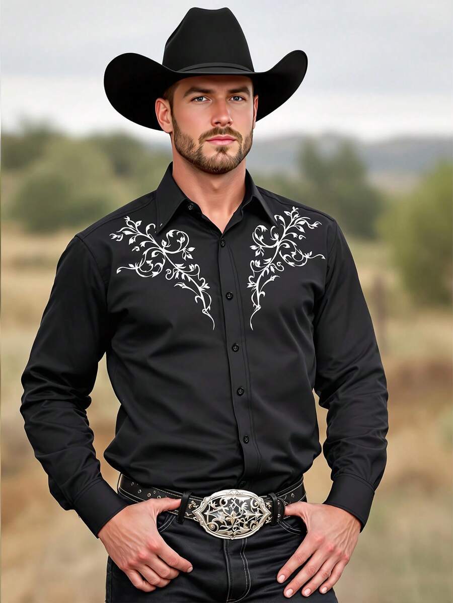 Herren Langarmhemd mit floralem Design und modernem Schnitt Echoarchiv
