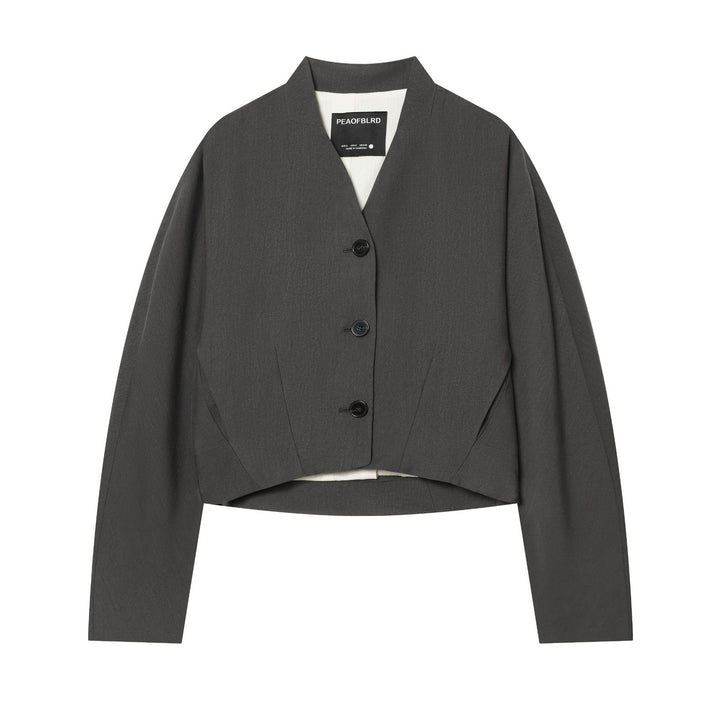 Damen taillierter Cropped-Blazer mit V-Ausschnitt, entwurfsnahtiger Formgebung und dreiknopfverschluss – Valéne