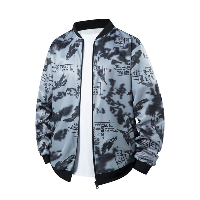 Herren Bomberjacke mit Allover‑Federprint, Satinoptik und geripptem Kragen Echo Archiv