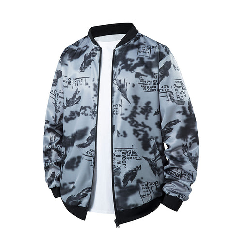Herren Bomberjacke mit Allover‑Federprint, Satinoptik und geripptem Kragen Echo Archiv