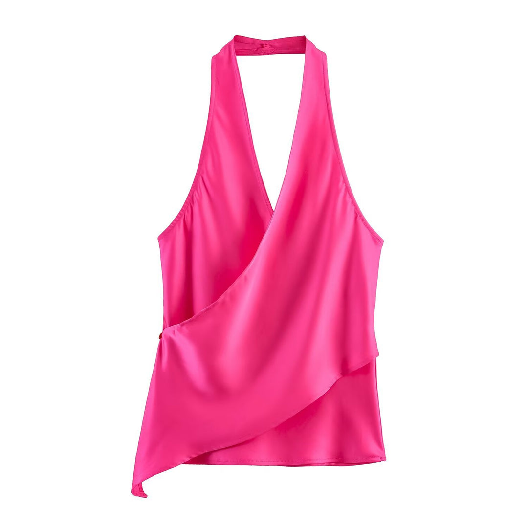 Damen elegantes Haltertop mit asymmetrischem Schnitt und schimmerndem Satinfinish Echo Archiv