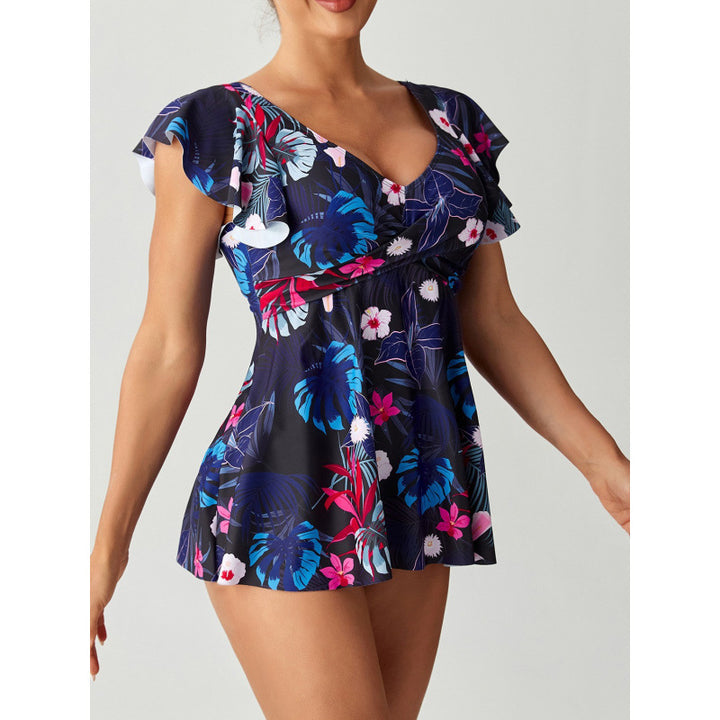 Damen Einteiler Badeanzug mit femininer Raffung und floralem Design Echo Archiv