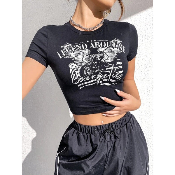 Damen Crop-T-Shirt mit kreativem Schriftzug Echo Archiv