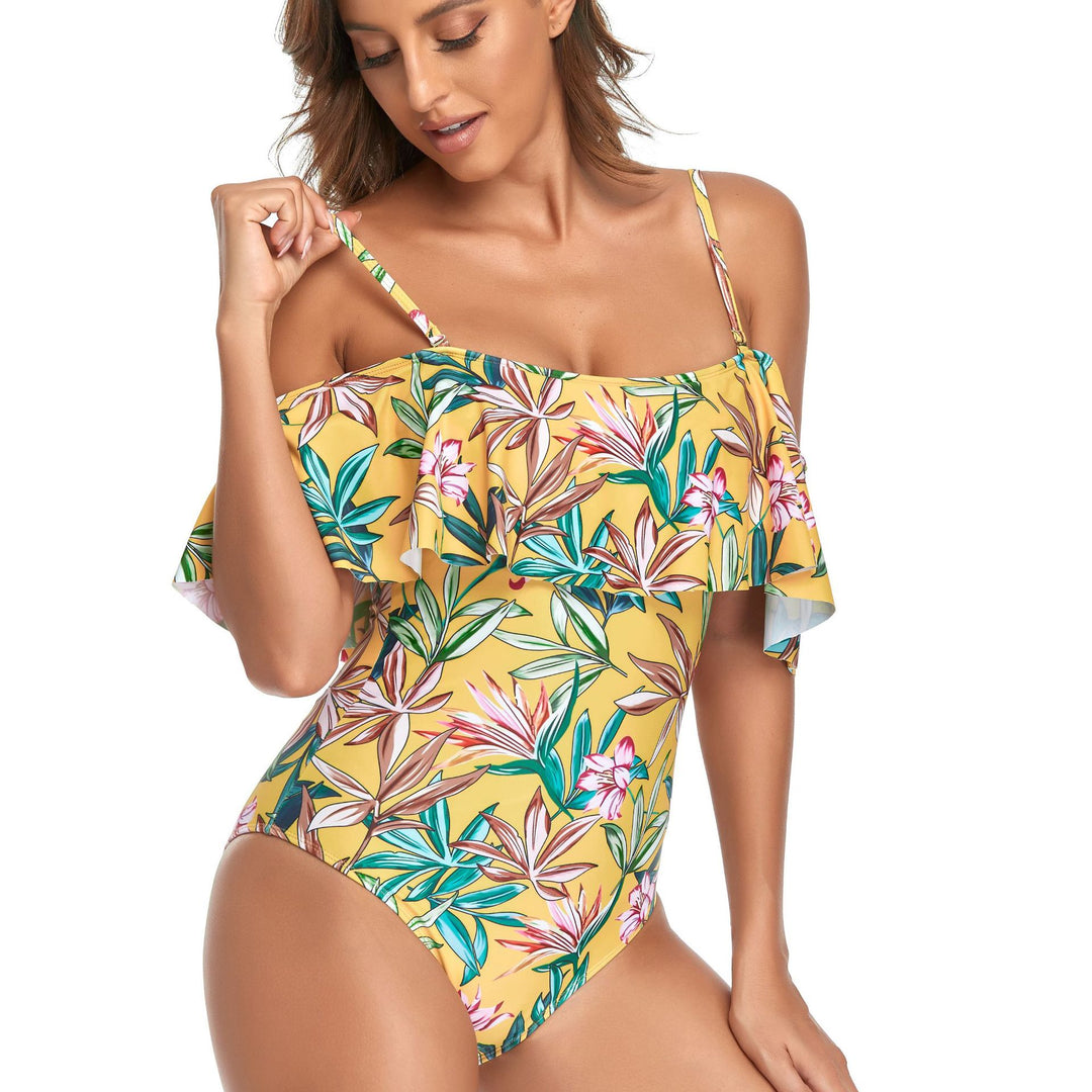 Damen Einteiliger Badeanzug mit Rüschendetails und floralem Muster Echo Archiv