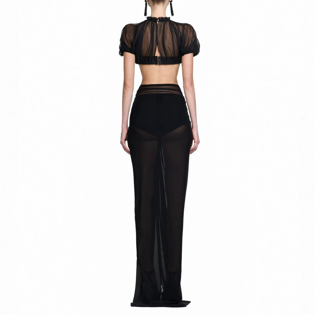 Damen Elegantes transparents Maxikleid mit ärmelloser Silhouette Echo Archiv