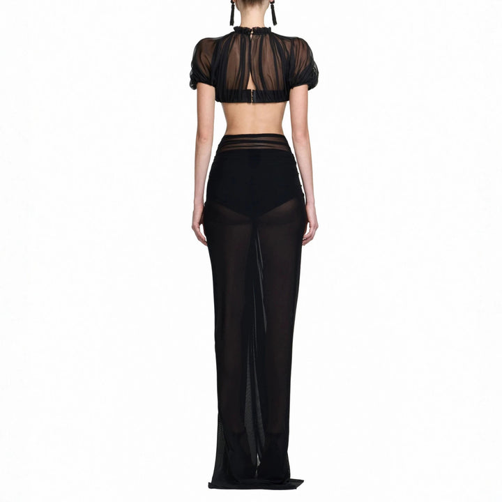 Damen Elegantes transparents Maxikleid mit ärmelloser Silhouette Echo Archiv