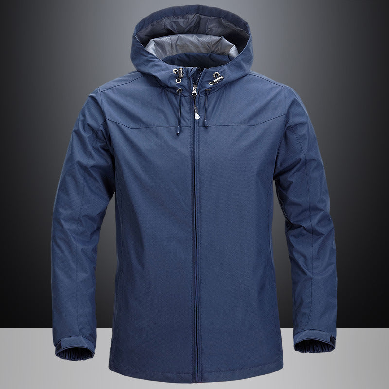 Herren leichte atmungsaktive Regen‑Softshelljacke mit verstellbarer Kapuze und verschweißten Nähten – Taviero